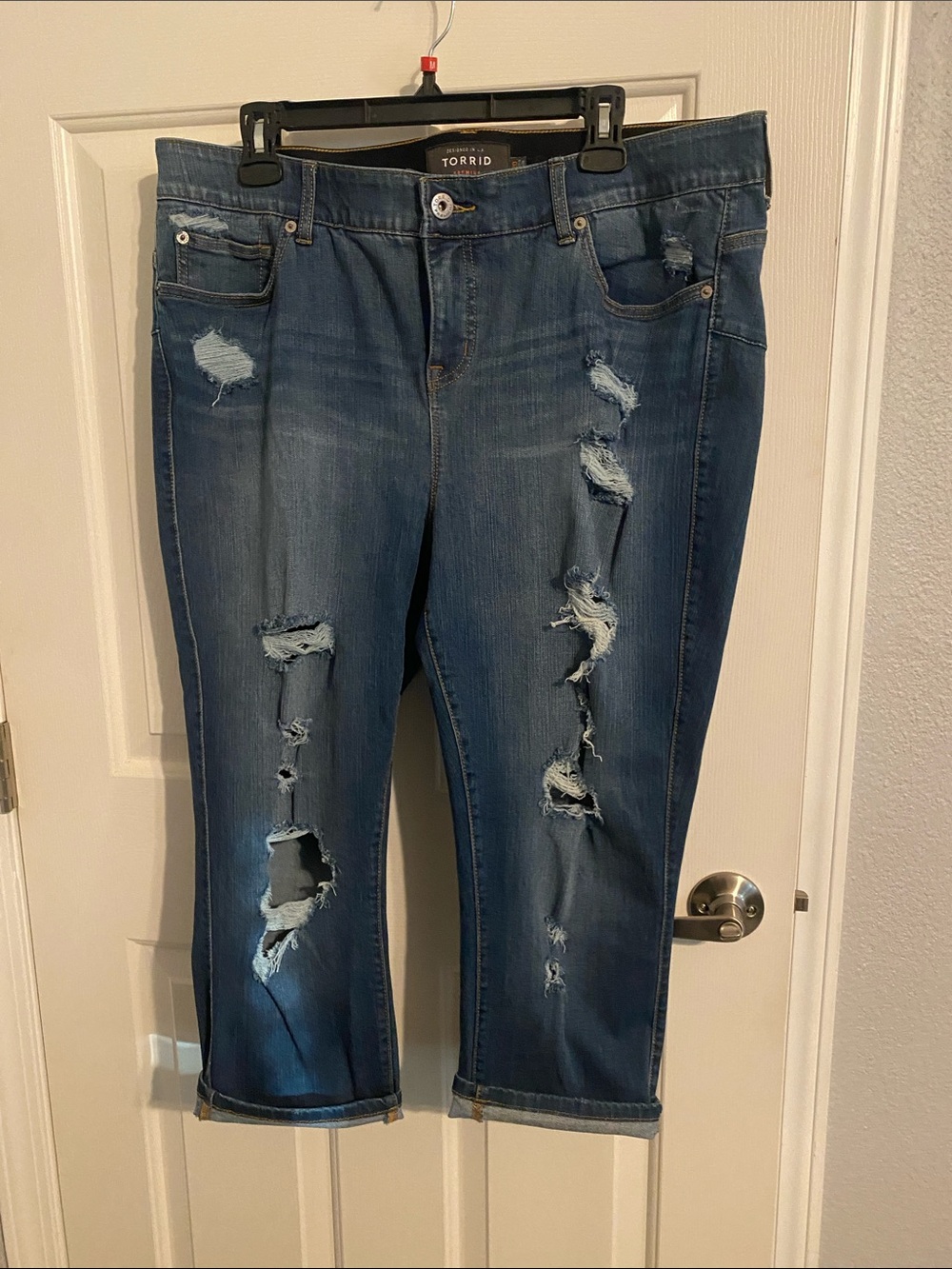 torrid Dark Blue Distressed Cropped Jeans